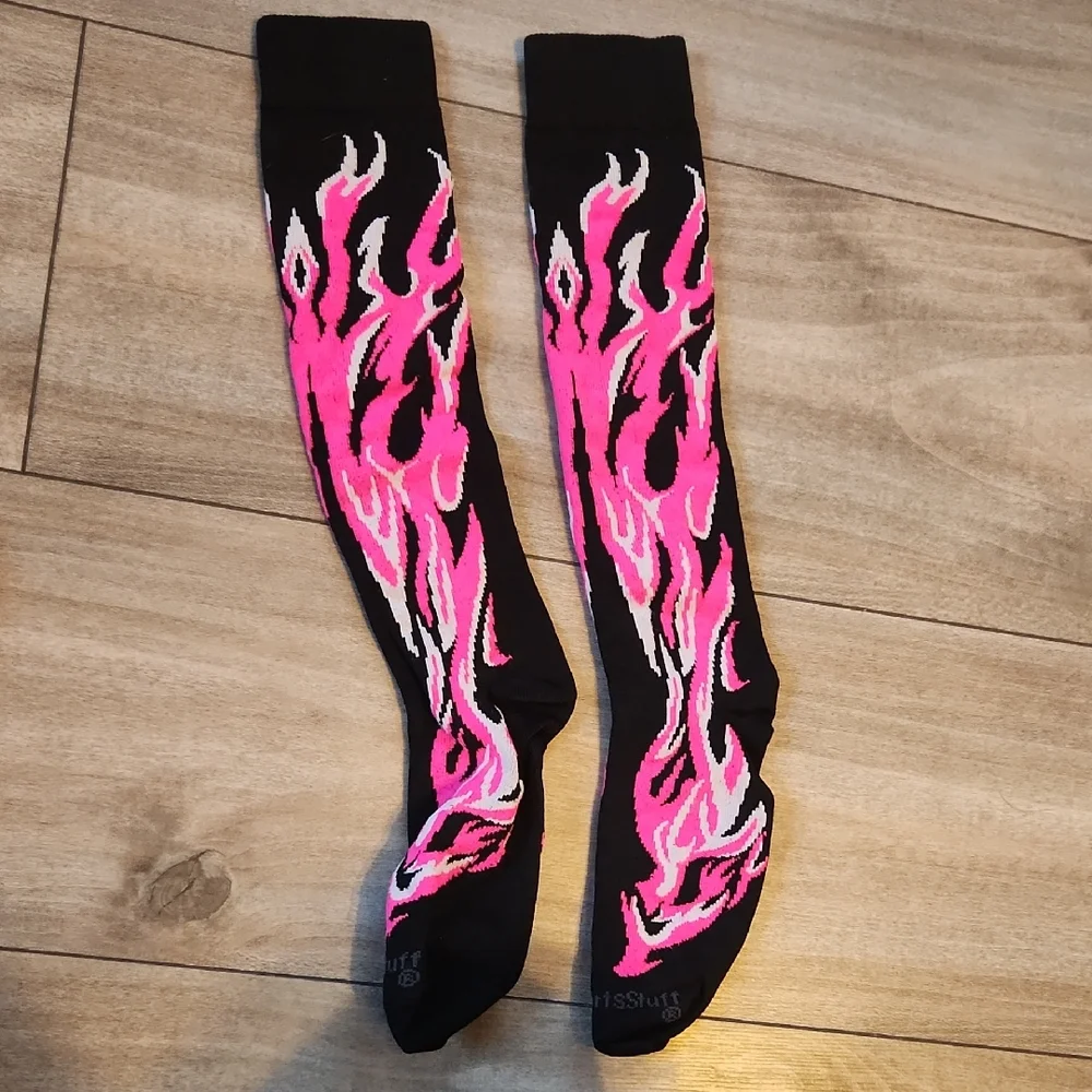 Flame Pattern Women's Socks - Black and Pink NWOT